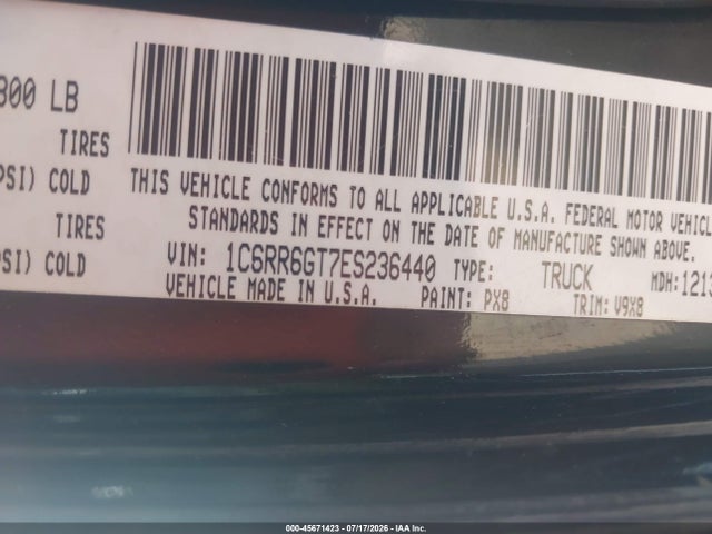 Продаж на аукціоні авто 2014 Ram 1500 Slt, vin: 1C6RR6GT7ES236440, номер лоту: 45671423