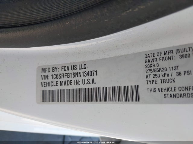 Продаж на аукціоні авто 2022 Ram 1500 Big Horn  4x4 6'4 Box, vin: 1C6SRFBT8NN134071, номер лоту: 45671435
