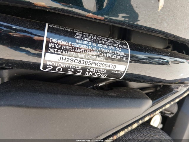 45671489 :رقم المزاد ، JH2SC8305PK200470 vin ، 2023 Honda Cmx1100 A مزاد بيع