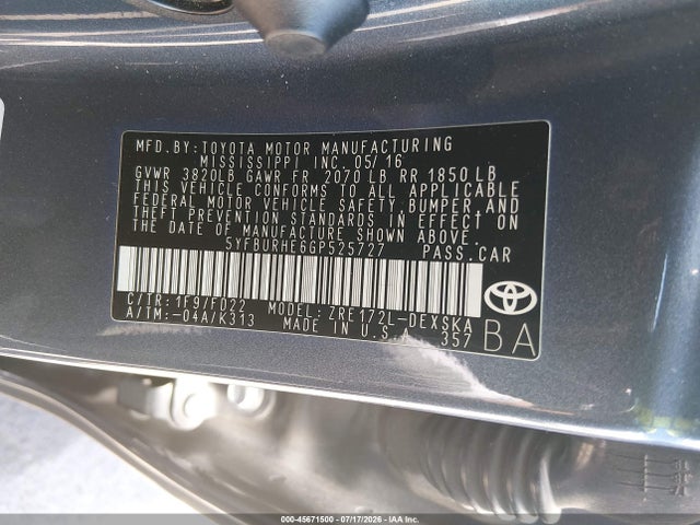 Toyota Corolla S Plus 2016 5YFBURHE6GP525727 Image 9