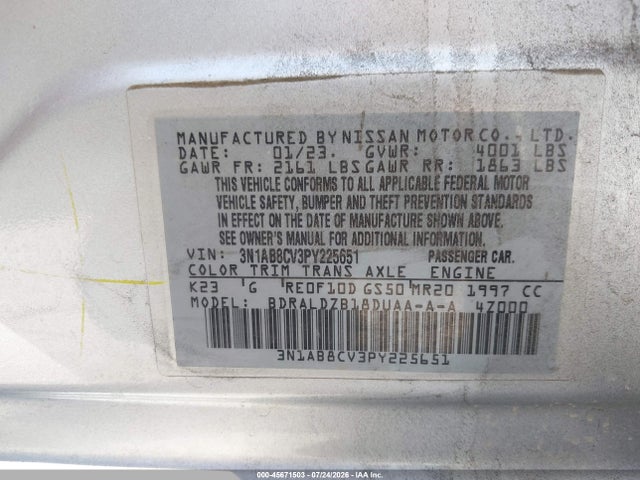 3N1AB8CV3PY225651 Nissan Sentra Sv Xtronic Cvt