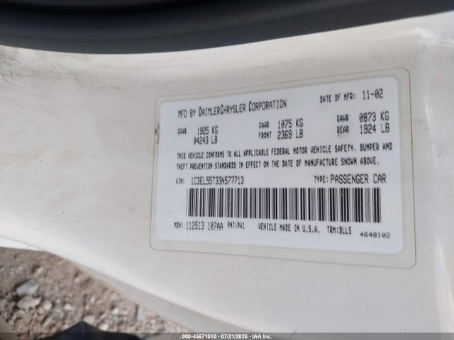 Продажа на аукционе авто 2003 Chrysler Sebring Lxi, vin: 1C3EL55T33N577713, номер лота: 45671510