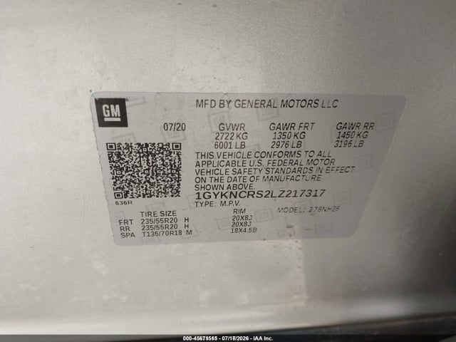 Продажа на аукционе авто 2020 Cadillac Xt5 Fwd Premium Luxury, vin: 1GYKNCRS2LZ217317, номер лота: 45671515