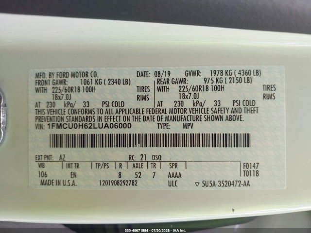 Ford ESCAPE SEL 2020 1FMCU0H62LUA06000 Image 9