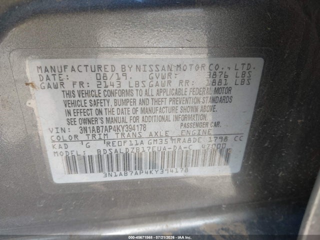 Nissan SENTRA SV 2019 3N1AB7AP4KY394178 Image 9