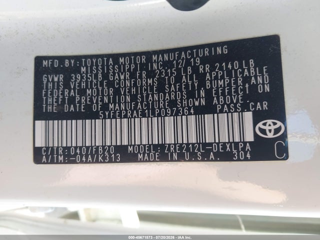 Toyota COROLLA LE 2020 5YFEPRAE1LP097364 Image 9