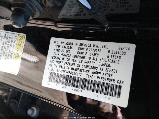 Aukcja sprzedaży 2015 Acura Tlx, vin: 19UUB1F34FA004012, numer aukcji: 45671592