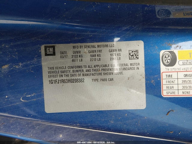 Продаж на аукціоні авто 2017 Chevrolet Camaro Zl1, vin: 1G1FJ1R63H0208382, номер лоту: 45671594