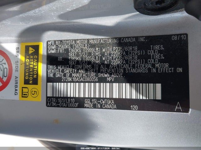 Продаж на аукціоні авто 2010 Lexus Rx 350, vin: 2T2BK1BA5AC080056, номер лоту: 45671608