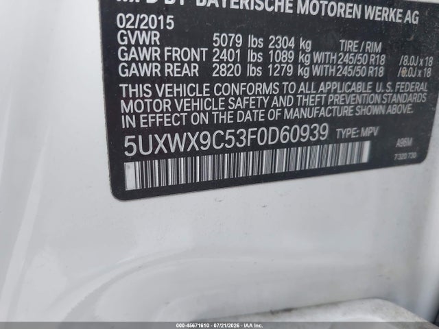 Aukcja sprzedaży 2015 Bmw X3 Xdrive28i, vin: 5UXWX9C53F0D60939, numer aukcji: 45671610