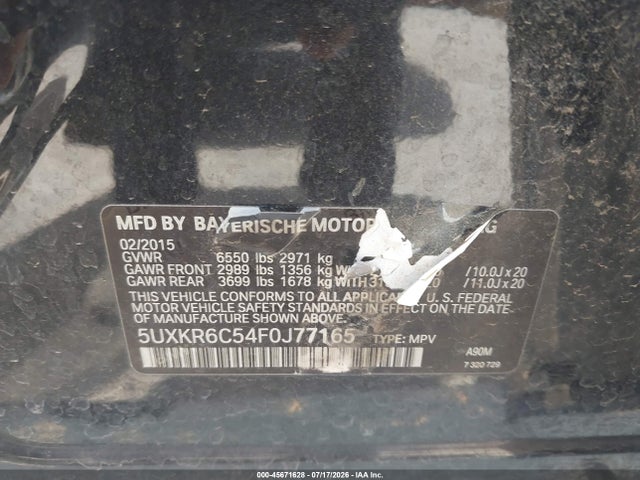 2015 Bmw X5 Xdrive50i მანქანა იყიდება აუქციონზე, vin: 5UXKR6C54F0J77165, აუქციონის ნომერი: 45671628