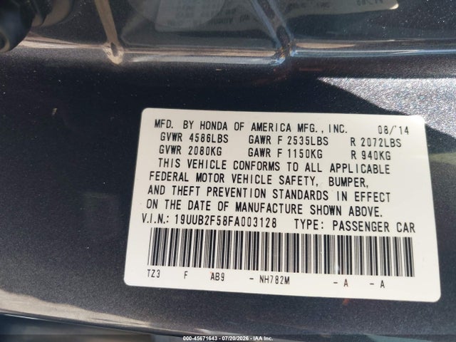 Aukcja sprzedaży 2015 Acura Tlx V6 Tech, vin: 19UUB2F58FA003128, numer aukcji: 45671643
