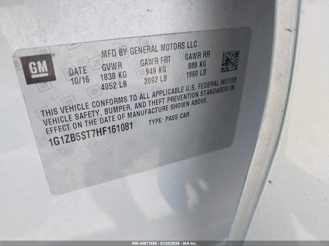 2017 Chevrolet Malibu Ls მანქანა იყიდება აუქციონზე, vin: 1G1ZB5ST7HF161081, აუქციონის ნომერი: 45671656