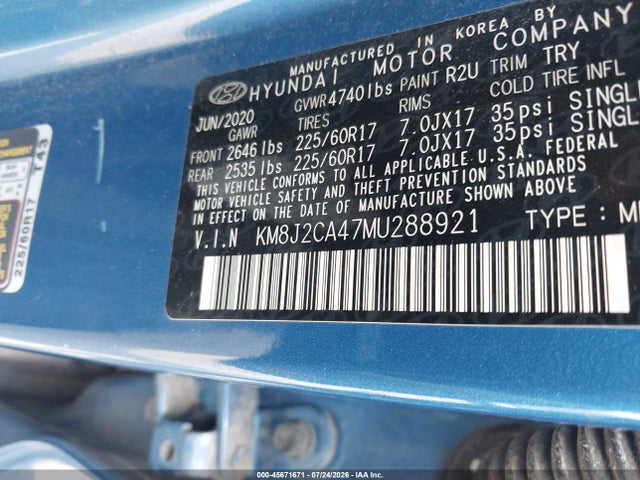 Продажа на аукционе авто 2021 Hyundai Tucson Se, vin: KM8J2CA47MU288921, номер лота: 45671671