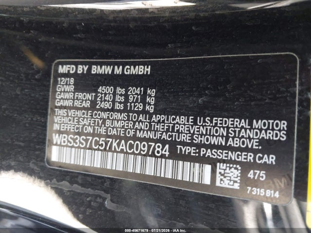 Aukcja sprzedaży 2019 Bmw M4 Cs, vin: WBS3S7C57KAC09784, numer aukcji: 45671679