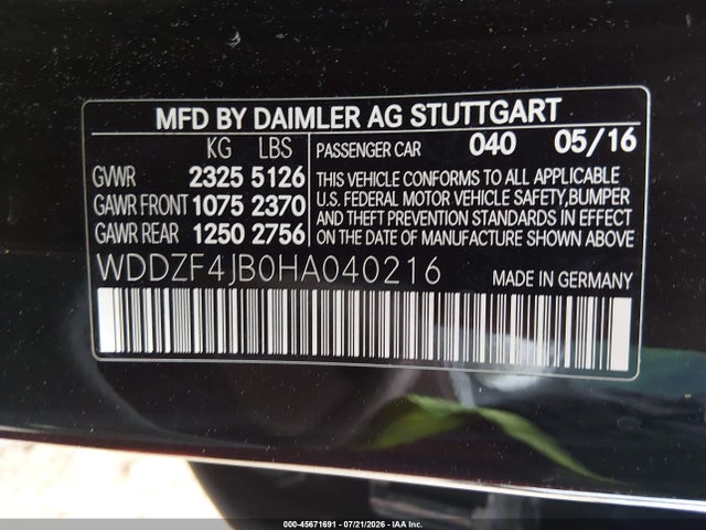 Продаж на аукціоні авто 2017 Mercedes-benz E 300, vin: WDDZF4JB0HA040216, номер лоту: 45671691