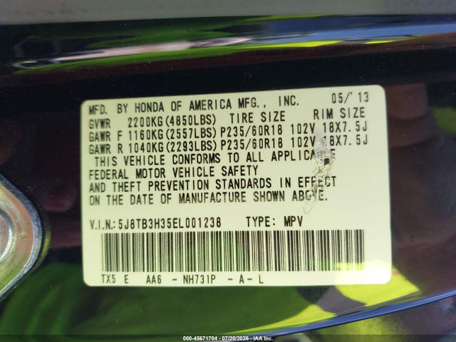 Acura RDX 2014 5J8TB3H35EL001238 Image 9