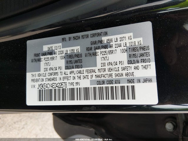 Auction sale of the 2014 Mazda Cx-5 Touring, vin: JM3KE4CY4E0422578, lot number: 45671715