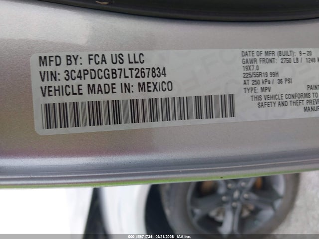 Продаж на аукціоні авто 2020 Dodge Journey Crossroad, vin: 3C4PDCGB7LT267834, номер лоту: 45671734