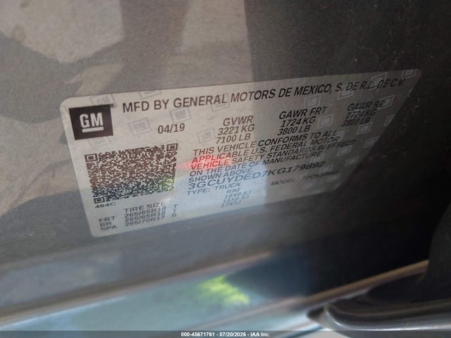 3GCUYDED7KG179892 Chevrolet Silverado 1500 Lt