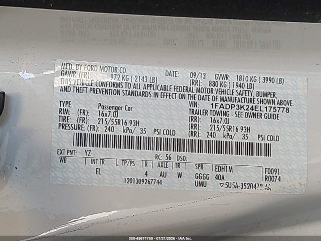 Ford FOCUS SE 2014 1FADP3K24EL175778 Image 9