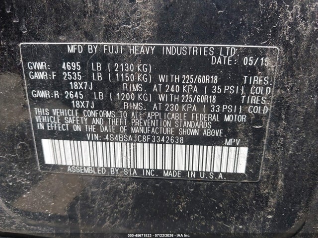 Продажа на аукционе авто 2015 Subaru Outback 2.5i Limited, vin: 4S4BSAJC8F3342638, номер лота: 45671823