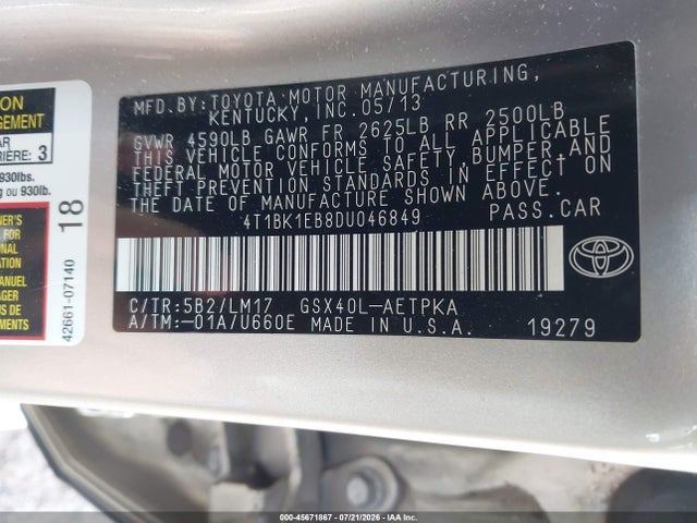 Продажа на аукционе авто 2013 Toyota Avalon Limited, vin: 4T1BK1EB8DU046849, номер лота: 45671867