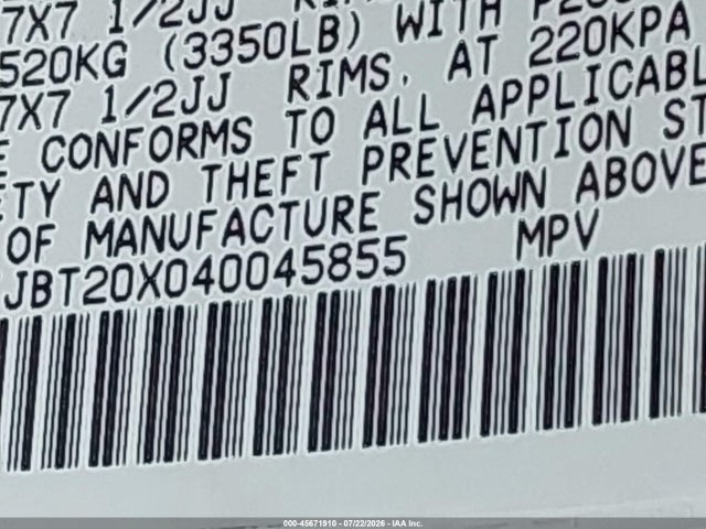 Aukcja sprzedaży 2004 Lexus Gx 470, vin: JTJBT20X040045855, numer aukcji: 45671910