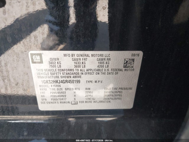 GMC YUKON XL DENALI 2016 1GKS2HKJ4GR450199 Image 9