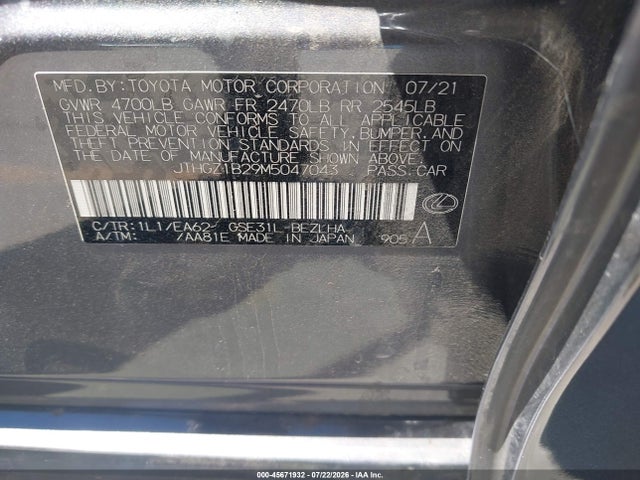 Aukcja sprzedaży 2021 Lexus Is 350 F Sport, vin: JTHGZ1B29M5047043, numer aukcji: 45671932