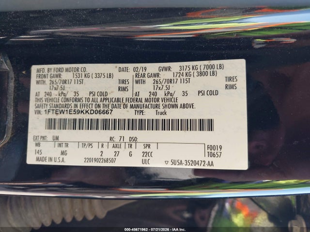1FTEW1E59KKD06667 Ford F-150 Xlt