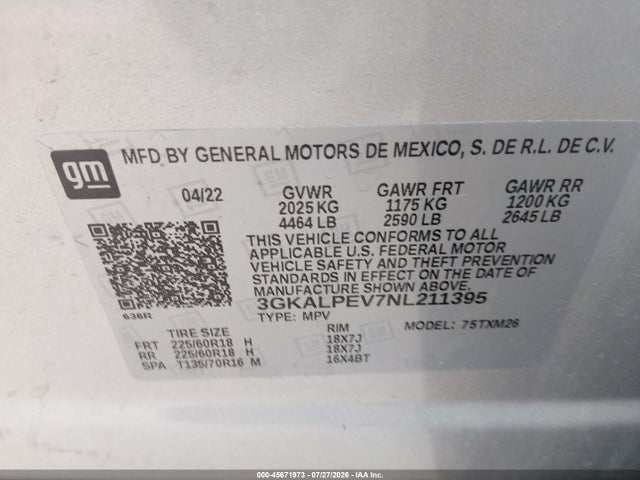 2022 Gmc Terrain Fwd Slt მანქანა იყიდება აუქციონზე, vin: 3GKALPEV7NL211395, აუქციონის ნომერი: 45671973