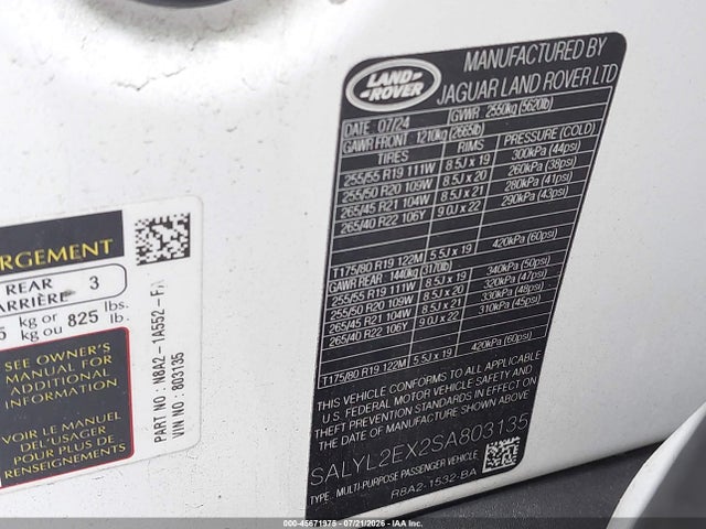 Продажа на аукционе авто 2025 Land Rover Range Rover Velar P250 Dynamic Se, vin: SALYL2EX2SA803135, номер лота: 45671975
