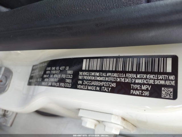 Продаж на аукціоні авто 2017 Jeep Renegade Latitude, vin: ZACCJABB0HPE57248, номер лоту: 45671978