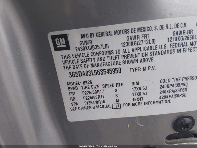 Продаж на аукціоні авто 2006 Buick Rendezvous Cx, vin: 3G5DA03L56S545950, номер лоту: 45671985