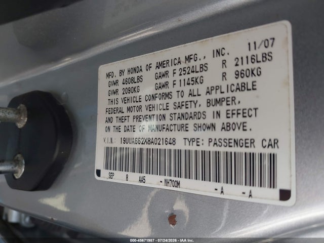 Aukcja sprzedaży 2008 Acura Tl 3.2, vin: 19UUA662X8A021648, numer aukcji: 45671987