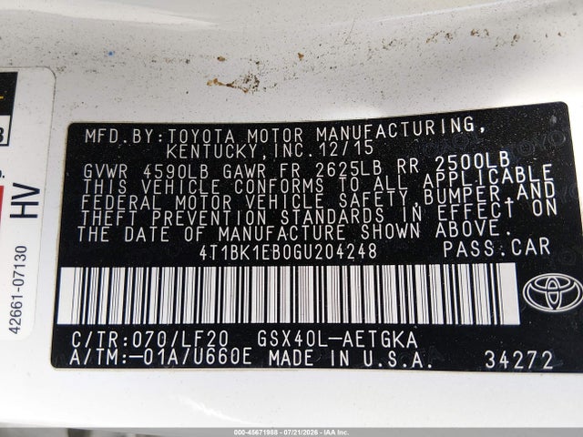 Toyota Avalon Xle Plus 2016 4T1BK1EB0GU204248 Image 9
