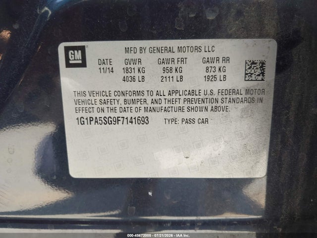 1G1PA5SG9F7141693 Chevrolet Cruze Ls Auto