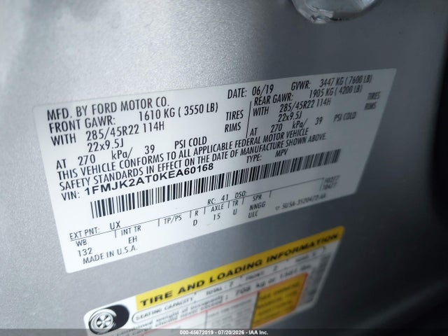 1FMJK2AT0KEA60168 Ford Expedition Max Limited