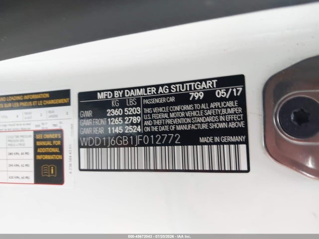 Продаж на аукціоні авто 2018 Mercedes-benz E 400 4matic, vin: WDD1J6GB1JF012772, номер лоту: 45672043