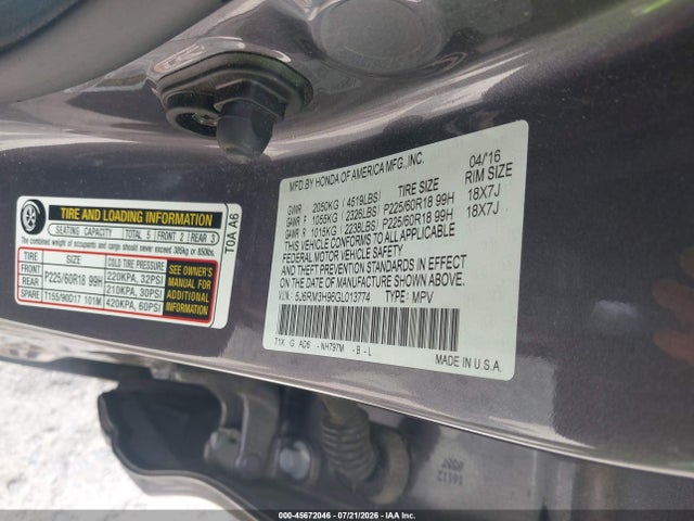 Honda Cr-v Touring 2016 5J6RM3H96GL013774 Image 9