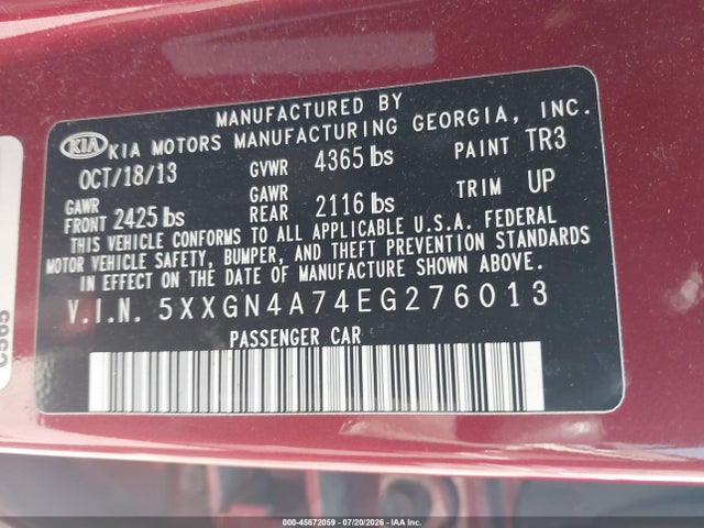 5XXGN4A74EG276013 KIA OPTIMA EX