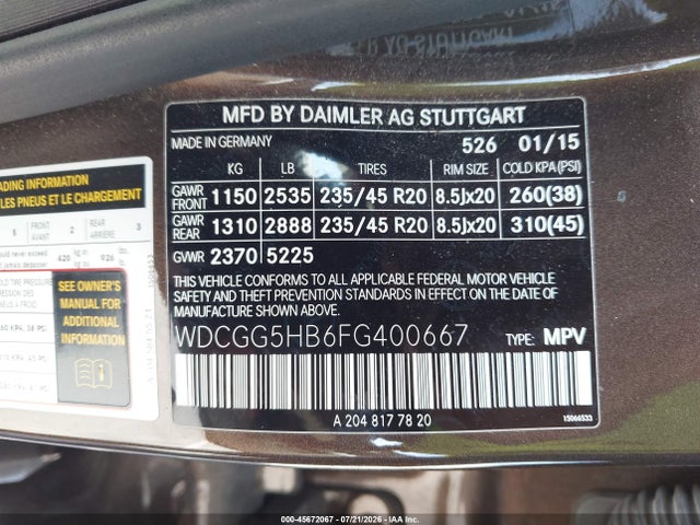 WDCGG5HB6FG400667 Mercedes-Benz GLK 350