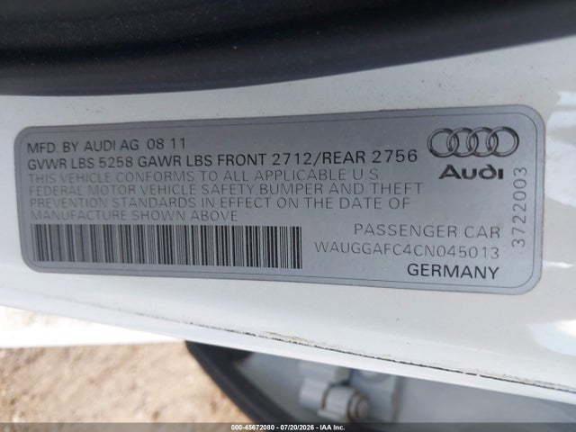 Продаж на аукціоні авто 2012 Audi A6 3.0t Premium Plus, vin: WAUGGAFC4CN045013, номер лоту: 45672080