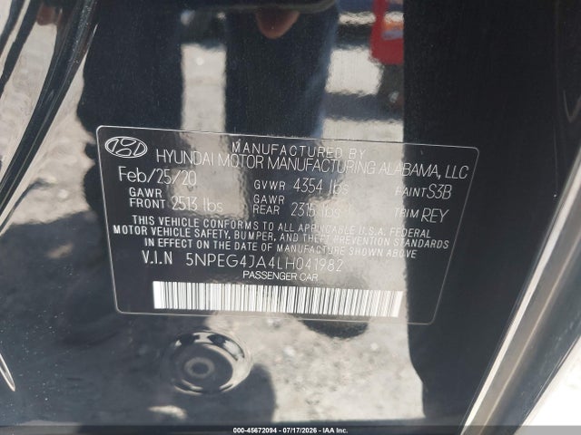 Hyundai SONATA SE 2020 5NPEG4JA4LH041982 Image 9