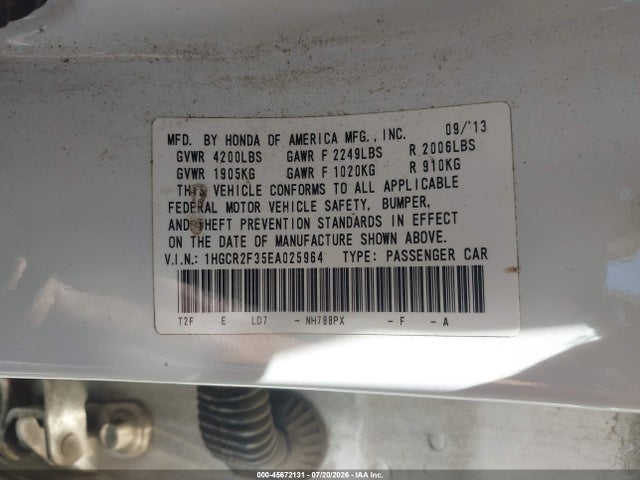 Honda ACCORD LX 2014 1HGCR2F35EA025964 Image 9