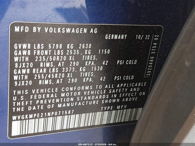 WVGKMPE21NP071587 Volkswagen ID.4 PRO S