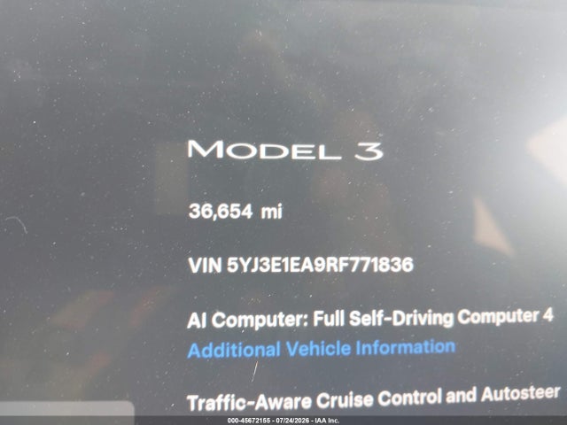 Aukcja sprzedaży 2024 Tesla Model 3 Long Range Dual Motor All-wheel Drive/rear-wheel Drive, vin: 5YJ3E1EA9RF771836, numer aukcji: 45672155