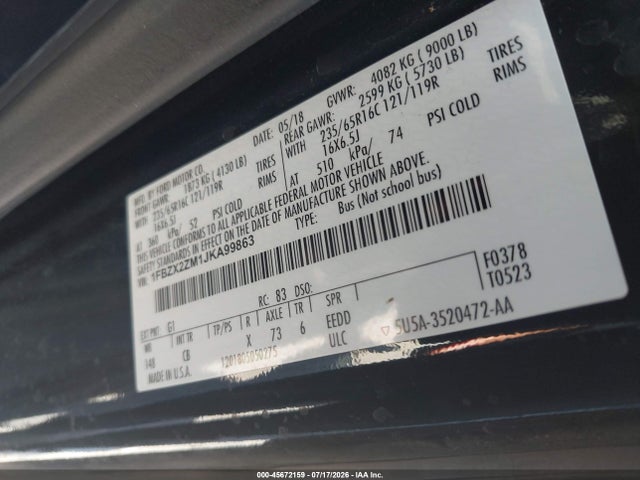 1FBZX2ZM1JKA99863 Ford Transit-350 Xl