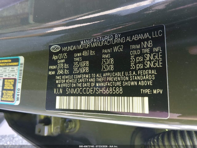 2025 Hyundai Tucson Sel Convenience მანქანა იყიდება აუქციონზე, vin: 5NMJCCDE7SH568588, აუქციონის ნომერი: 45672160